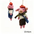 Handmade felt pig hanging ornament cute animal plush doll bag charm pendant size 15x4cm - Pig with Crossbody Bag