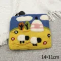Handmade wool felt coin purse cute sheep card holder small storage bag size 14x11cm - Yellow Base Pink Top Mongolian Yurt Double Sheep