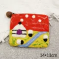 Handmade wool felt coin purse, cute sheep pattern zipper card pouch for daily storage use. - Red Roof Snow Stream Mongolian Yurt