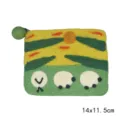 Handmade Wool Felt Coin Purse Cute Sheep Landscape Design Small Zipper Pouch 14x11.5cm - Sunset Sheep