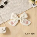 Cute cotton linen embroidered bow swan hair clip stylish hair accessories 12x6.5cm - Swan Ribbon Knot / Off White
