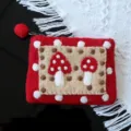 Handmade wool felt coin purse with cute red mushroom pattern and white polka dots. - Red Mushroom