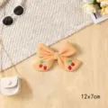 Cotton linen embroidered cherry hair bow clip for women girls cute sweet hair accessories. - Cherry Ribbon Knot / Yellow