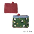 Handmade wool felt coin purse with cute sheep pattern, small storage bag 14x10.5cm - Meadow Sheep Flock