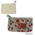 Handmade wool felt coin purse with cute dog and cherry embroidery, 20x14cm small pouch. - Long Cherry Puppy
