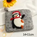 Handcrafted felt coin purse with cute penguin design, wool zipper wallet and card organizer for daily use. - Gray Penguin
