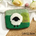 Handmade wool felt coin purse with cute sheep design, compact storage bag for cards and keys. - Green Single Sheep