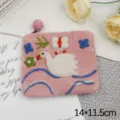 Pink wool felt coin purse with cute swan embroidery, handmade zipper card pouch mini bag - Pink Swan