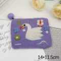 Handmade wool felt coin purse with cute swan embroidery, purple zip wallet for card storage. - Purple Swan