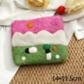 Handmade wool felt coin purse with cute landscape sheep design, small zipper pouch for cards. - Rose Red Sunset Coin Purse