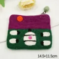 Handmade wool felt coin purse with cute sheep and sunset cartoon pattern, 14.5x11.5cm. - Purple Top Green Bottom Four Sheep Yurt