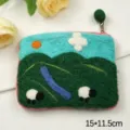 Handmade wool felt coin purse featuring cute sheep landscape design and secure zipper closure. - Grassland Twin Sheep