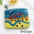 Handmade wool felt coin purse with cute landscape embroidery and zip closure for daily use. - River Fence Little Sheep