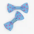 Mini blue grosgrain polka dot hair bow clips for kids and cute pet daily decoration. - Blue