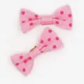 Small Polka Dot Bow Hair Clips Cute Grosgrain Ribbon Hair Accessories for Kids Pets 3cm - Pink