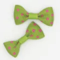 Small green ribbon bow with pink polka dots for hair accessories or pet decoration 3cm. - Green