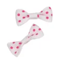 Mini pink polka dot ribbon hair bow variant for kids and pets, cute white bow accessory. - White