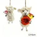 Handcrafted wool felt sheep hanging ornament with cute flowers, white keychain pendant for decor. - Holding Naan Bread Little Sheep