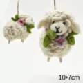 Colgante de oveja de fieltro hecho a mano bonito llavero de coche bolso muñeca de peluche - Ovejita blanca grande con corona