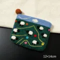 Handmade wool felt coin purse, green meadow sheep pattern with zipper and ball pendant. - Surrounding Mountains Multi-Sheep Scenery