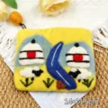 Handmade wool felt coin purse featuring cute sheep and beautiful grassland scenery design. - Double Mongolian Yurt and River