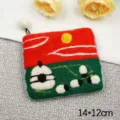 Handmade felt coin purse with cute scenery yurt pattern, wool storage bag for cards and cables. - Red Sun Prairie Mongolian Yurt
