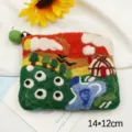 Handmade Wool Felt Coin Purse Cute Landscape Yurt Design Small Storage Bag 14x12cm SKU - Red Sky Forest Mongolian Yurt