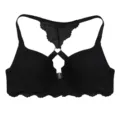 Black front closure push up bra with lace back and stylish racerback strap design for women main - 70B / Black