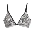 Dames leopard print driehoek bh met zwarte bandjes en voorsluiting dagelijkse lingeri - S / Tops / Zilveren Luipaard