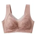 Comfortable wireless lace women bra in pink with floral lace design and wide support straps. - Light Coffee