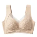 Wireless lace bra in nude beige, featuring breathable mesh and comfortable seamless design variant. - L / Tops / Nude