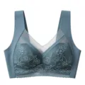 Comfortable wireless lace bra with breathable mesh design, stylish blue grey daily underwear for women. - L / Tops / Blue