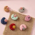 Cute wool felt crescent moon accessories with cute sleeping faces and soft pom-poms for diy crafts. - Moon (Random Mixed Colors)