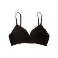 Black seamless V-neck bra with thin straps and subtle textured pattern for comfort. - 70B / Tops / Black