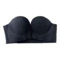 Reggiseno push-up nero senza spalline con chiusura frontale, coppe 3D confortevoli. - Nero
