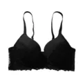 Black lace push-up bra with underwire, elegant floral lace design, soft and comfortable fit. - 70B / Tops / Black