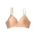 Beige zebra texture deep V fixed cup bra, comfortable wireless design with thin straps. - 70B / Tops / Nude