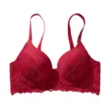 Red lace push-up bra with underwire, elegant floral lace design, comfortable support lingerie - 70B / Tops / Red