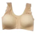 Nude lace front closure wireless bra, comfortable push-up vest style undergarment. - Nude