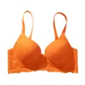 Vibrant orange lace push-up bra featuring underwire support and elegant floral detailing. - Orange