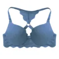 Front closure push up bra with lace racerback and striped cups for comfort and style daily wear. - 70B / Blue