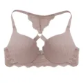 Nude front closure push-up bra with lace trim and racerback design, comfortable variant. - 70B / Dusty Pink