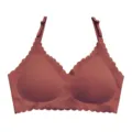 Wireless push-up bra with scalloped edge, seamless comfort and soft support for daily wear. - S / Brick Red