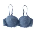 Women lace push up bra stylish comfortable breathable floral design daily wear undergarment - Blue