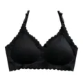 Black wireless bra with scalloped edge and adjustable straps for daily comfort. - S / Black