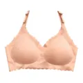 Skin-colored wireless push-up bra with soft support, deep V neck and elegant scalloped edge. - S / Nude