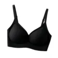 Black seamless ribbed soft support bra, comfortable fit for daily wear and minimalist style. - M / Black