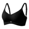 Reggiseno push-up a coste nero senza ferretto con spalline regolabili e dettaglio trifoglio. - Taglia M / Nero