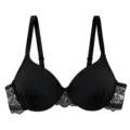 Black lace push-up bra for women, sexy gathered lingerie with adjustable straps and floral trim. - 70B / Black