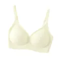 Beige seamless ribbed soft support bra, comfortable fit, minimalist daily underwear style. - M / Champagne and White